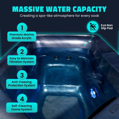 All-in-One Cold Plunge and Hot Tub with Built-in Chiller, Lights, and WiFi in Blue