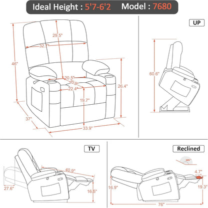 Large Lay Flat Dual Motor Power Lift Recliner Chair Sofa with Massage and Heat