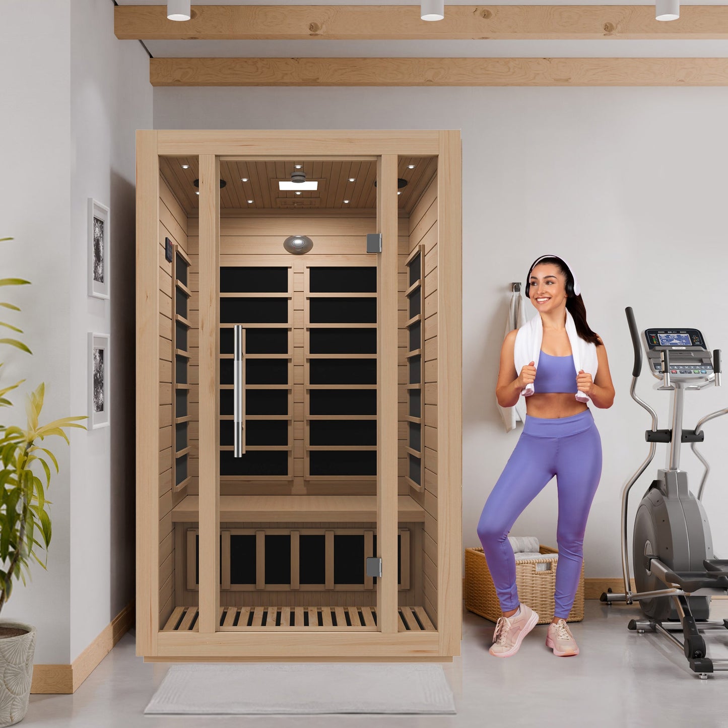 Maldives 2-Person Indoor Hemlock Wooden Low EMF Carbon FAR Infrared Home Sauna Room with LED Touch Control Panel