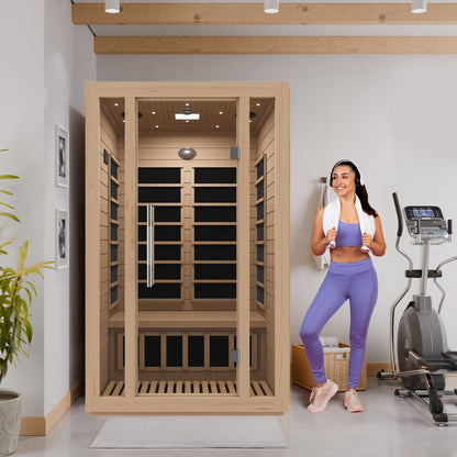 Maldives 2-Person Indoor Hemlock Wooden Low EMF Carbon FAR Infrared Home Sauna Room with LED Touch Control Panel