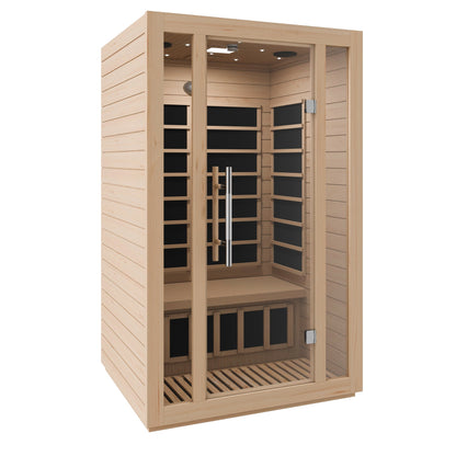 Maldives 2-Person Indoor Hemlock Wooden Low EMF Carbon FAR Infrared Home Sauna Room with LED Touch Control Panel