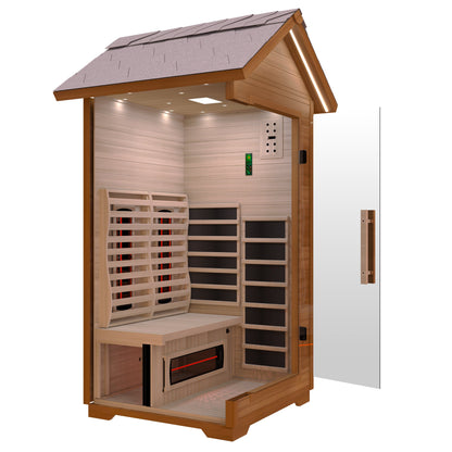2-Person Outdoor Cabin Sauna in Red Cedar and Hemlock with Far Infrared, Starry Night Lights, and Touch Pad Controller