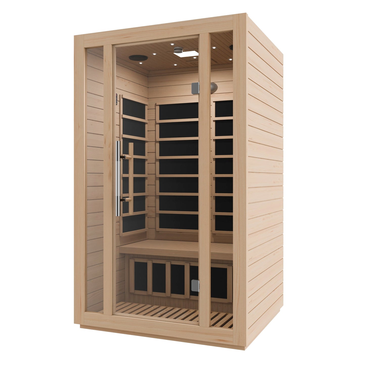Maldives 2-Person Indoor Hemlock Wooden Low EMF Carbon FAR Infrared Home Sauna Room with LED Touch Control Panel