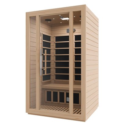 Maldives 2-Person Indoor Hemlock Wooden Low EMF Carbon FAR Infrared Home Sauna Room with LED Touch Control Panel