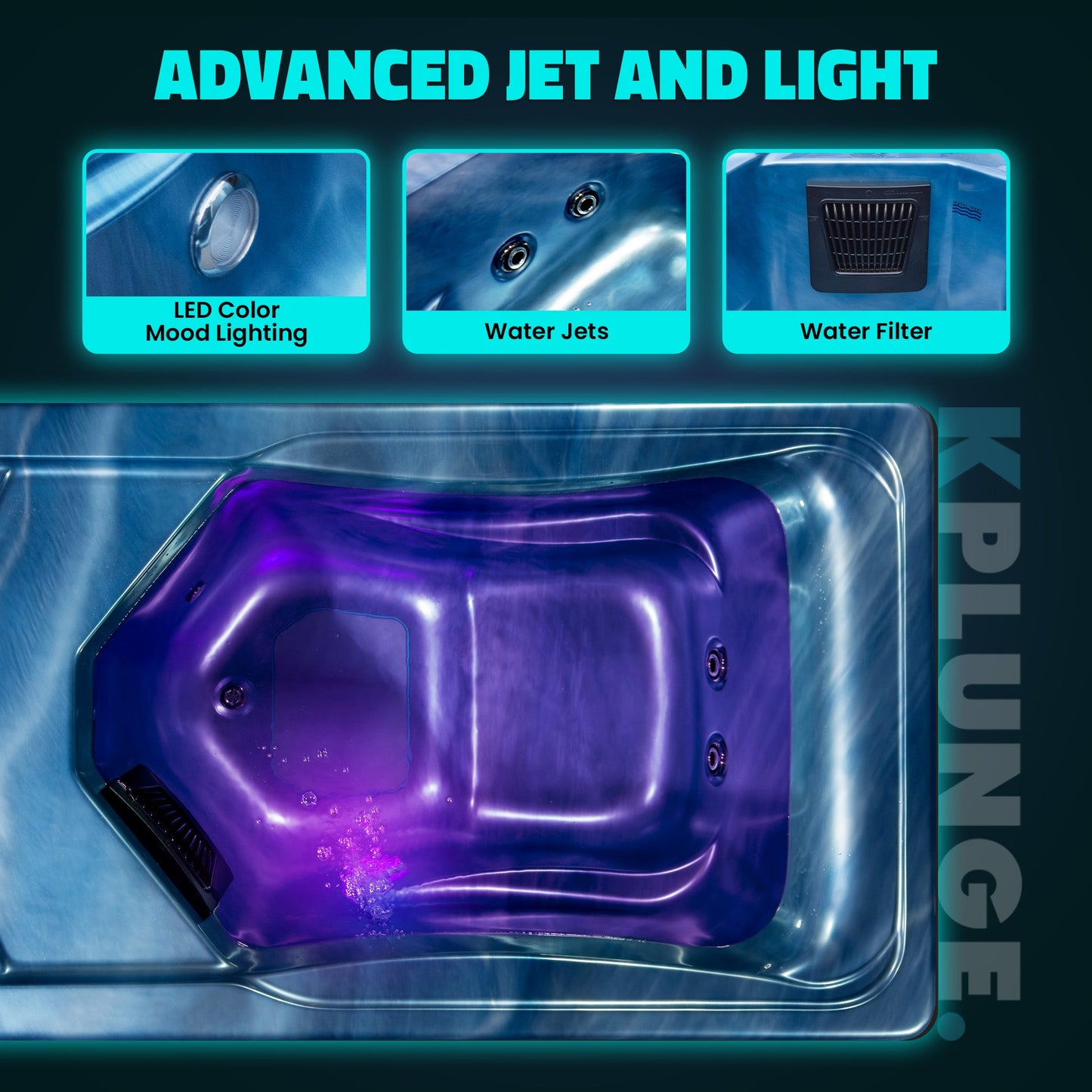 All-in-One Cold Plunge and Hot Tub with Built-in Chiller, Lights, and WiFi in Blue