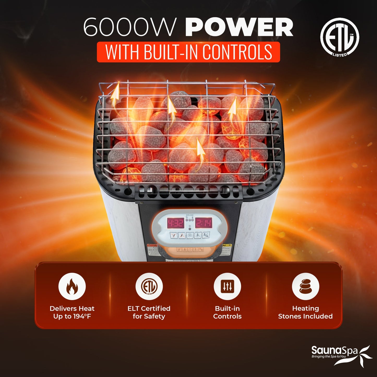 4-6 Person Outdoor Barrel Sauna in Cedar with Built-in ETL-Certified 6.2kW Rock Heater, Panoramic View, and Non-Curved Design