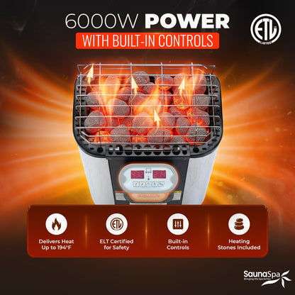 4-6 Person Outdoor Barrel Sauna in Cedar with Built-in ETL-Certified 6.2kW Rock Heater, Panoramic View, and Non-Curved Design