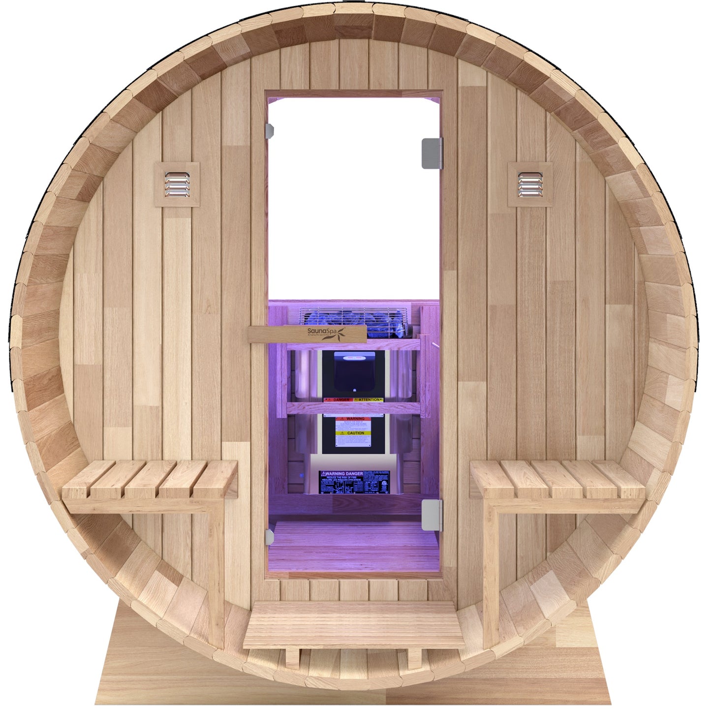 4-6 Person Outdoor Barrel Sauna in Cedar with Built-in ETL-Certified 6.2kW Rock Heater, Panoramic View, and Non-Curved Design
