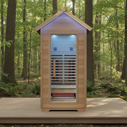 2-Person Outdoor Cabin Sauna in Red Cedar and Hemlock with Far Infrared, Starry Night Lights, and Touch Pad Controller