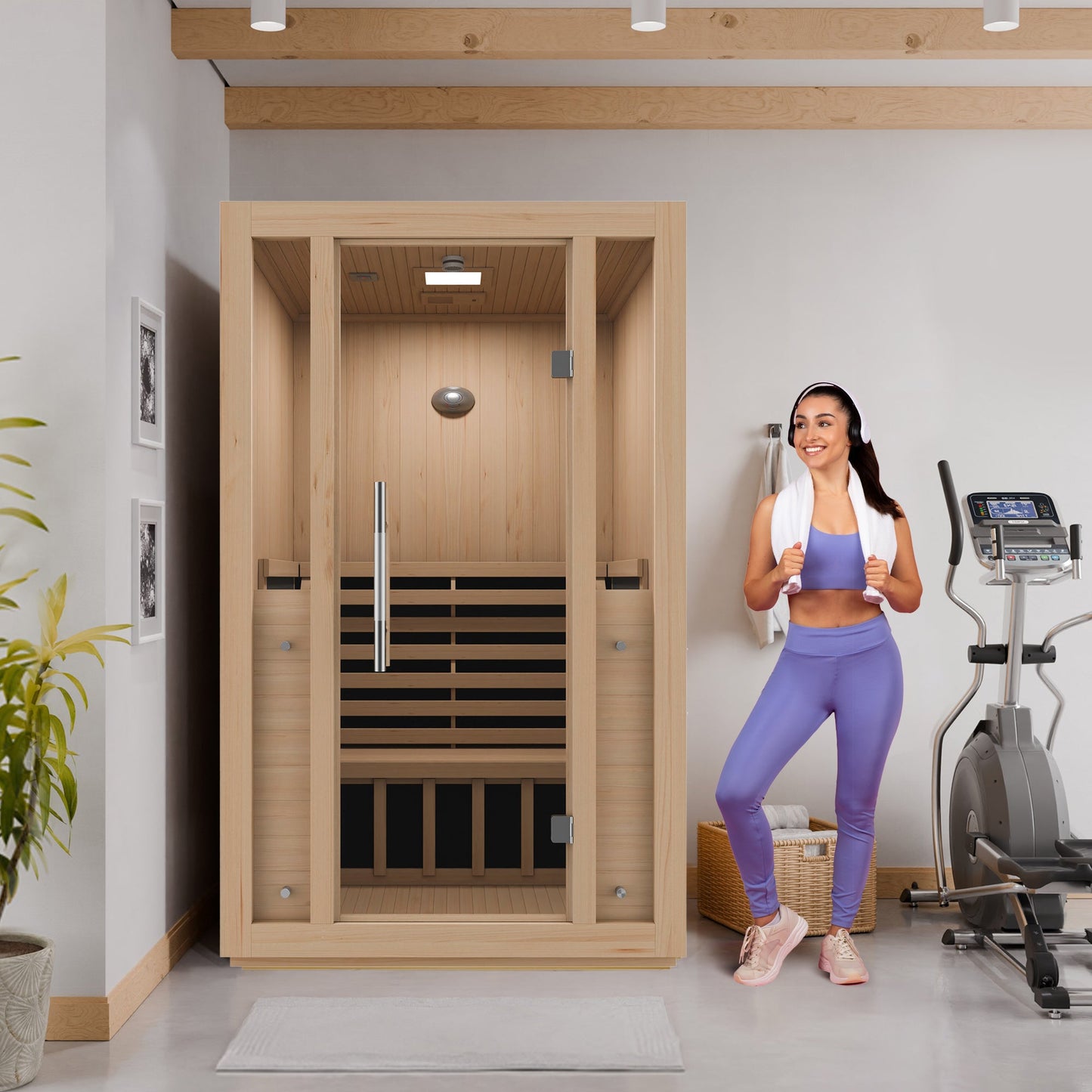 Fiji 2-Person Carbon FAR Infrared Hemlock Wooden Indoor Home Sauna Room with LED Touch Control Panel