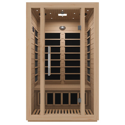 Maldives 2-Person Indoor Hemlock Wooden Low EMF Carbon FAR Infrared Home Sauna Room with LED Touch Control Panel