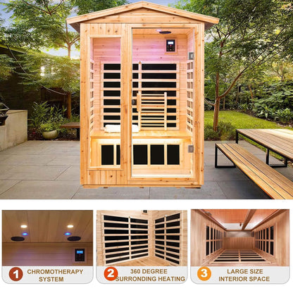 Thermora Premium 2-Person Indoor Outdoor Low EMF FAR-Infrared Hemlock Wood Personal Home Sauna Spa, 1750W (SAK27451)