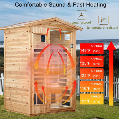 Thermora Premium 2-Person Indoor Outdoor Low EMF FAR-Infrared Hemlock Wood Personal Home Sauna Spa, 1750W (SAK27451)