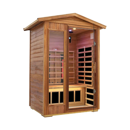 Thermora Deluxe 2-Person Outdoor Mahogany Low EMF Far Infrared Sauna With Bluetooth Audio And LED Lights (SAK83719)