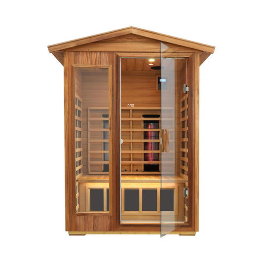 Thermora Deluxe 2-Person Outdoor Mahogany Low EMF Far Infrared Sauna With Bluetooth Audio And LED Lights (SAK83719)