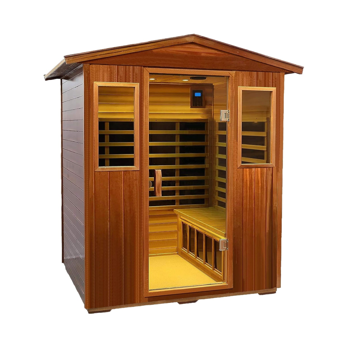 Thermora Deluxe 4-Person Outdoor Mahogany Full Spectrum Ultra-Low EMF FAR Infrared Sauna With Chromotherapy And Bluetooth Speakers (SAK98263)
