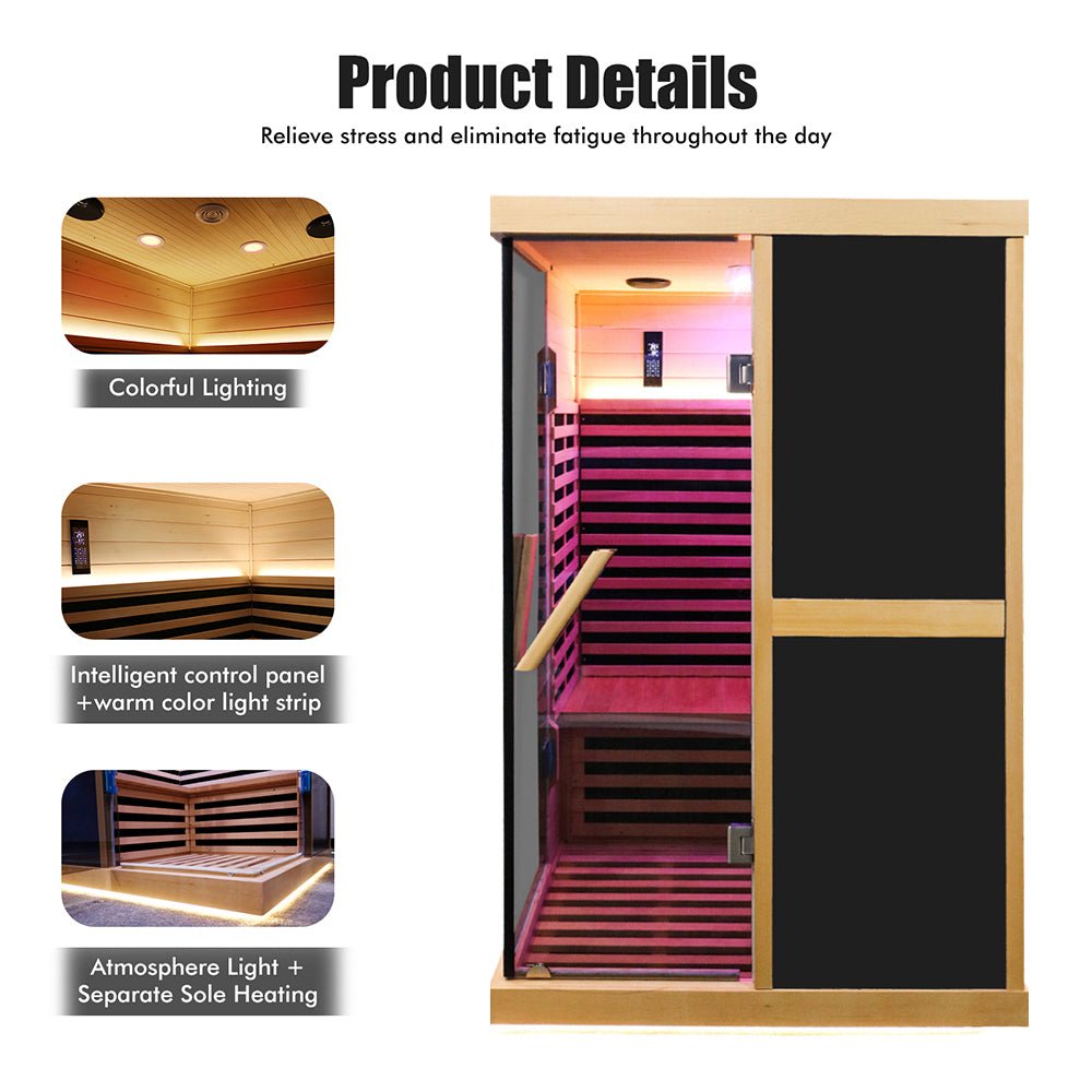 Thermora Premium Large 2-Person V-Shaped FAR Infrared Sauna Room With Double Glass Doors, 1980W (SAK96413)