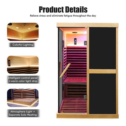 Thermora Premium Large 2-Person V-Shaped FAR Infrared Sauna Room With Double Glass Doors, 1980W (SAK96413)