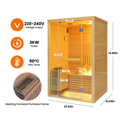 Thermora Premium 2-Person 3KW Hemlock Wood Sauna With LED Wall Light (SAK28471)