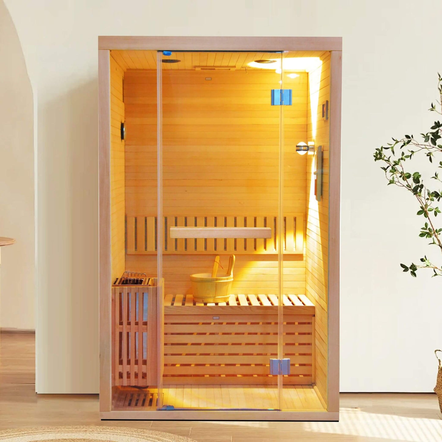 Thermora Premium 2-Person 3KW Hemlock Wood Sauna With LED Wall Light (SAK28471)