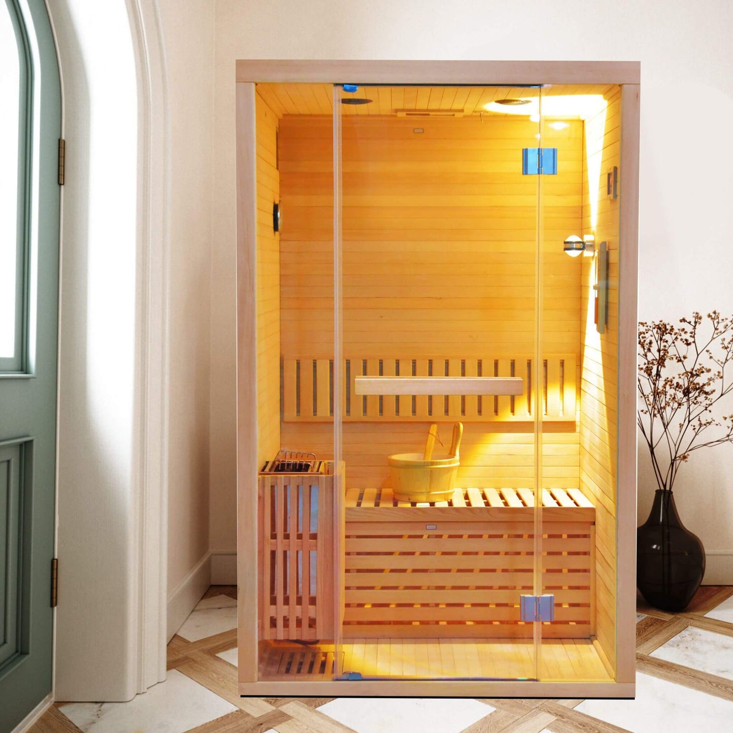 Thermora Premium 2-Person 3KW Hemlock Wood Sauna With LED Wall Light (SAK28471)