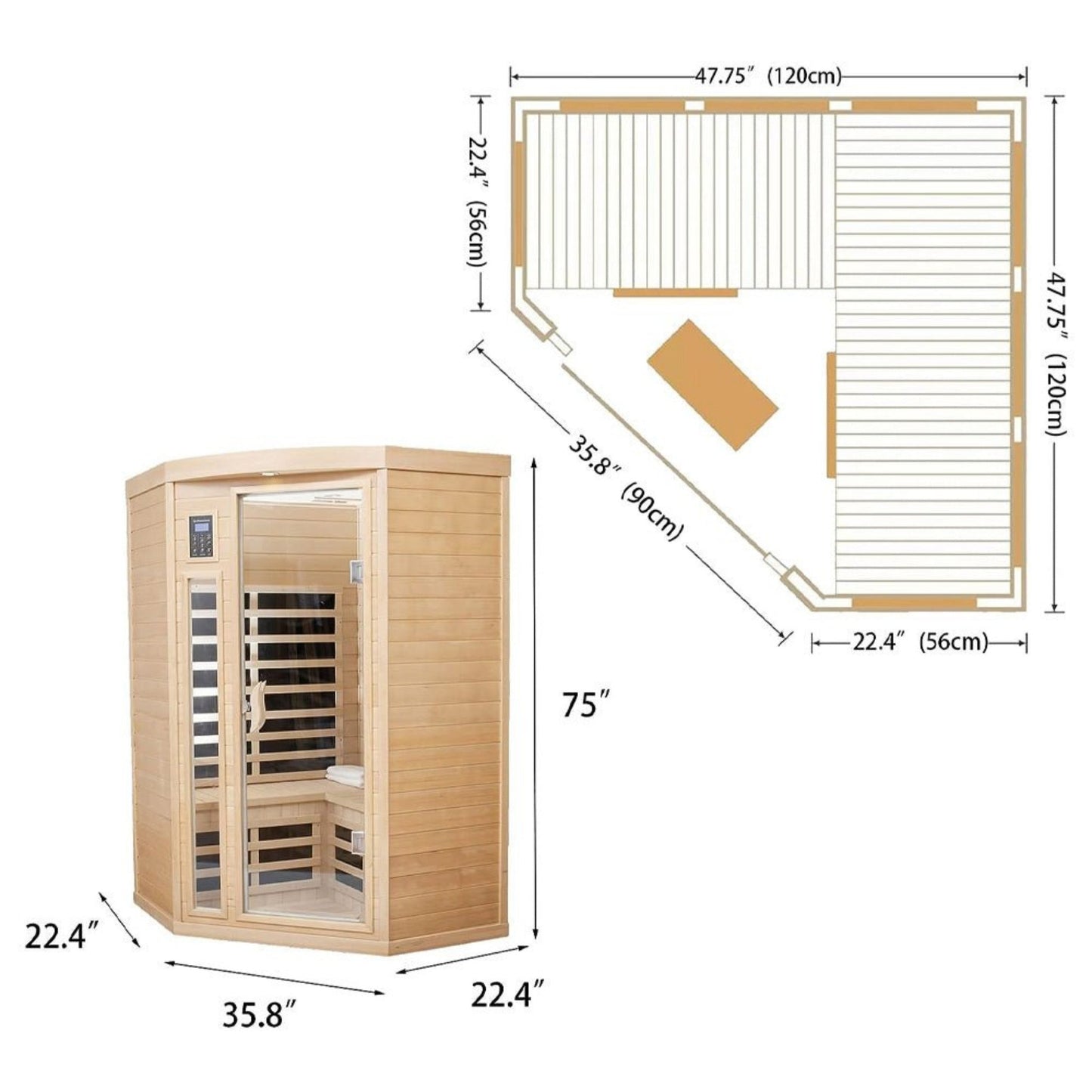 Thermora Premium 2-Person Corner Space Infrared Wooden Sauna Room With Bluetooth Speakers, 1600W (SAK81524)