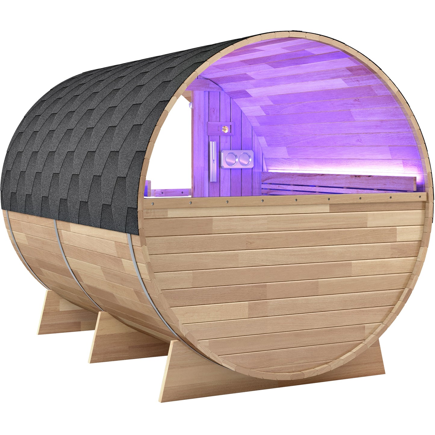 4-6 Person Outdoor Barrel Sauna in Cedar with Built-in ETL-Certified 6.2kW Rock Heater, Panoramic View, and Non-Curved Design