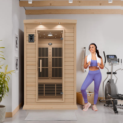 Seychelles 2-Person Carbon FAR Infrared Infrared Hemlock Wooden Indoor Home Sauna Room with LED Touch Control Panel