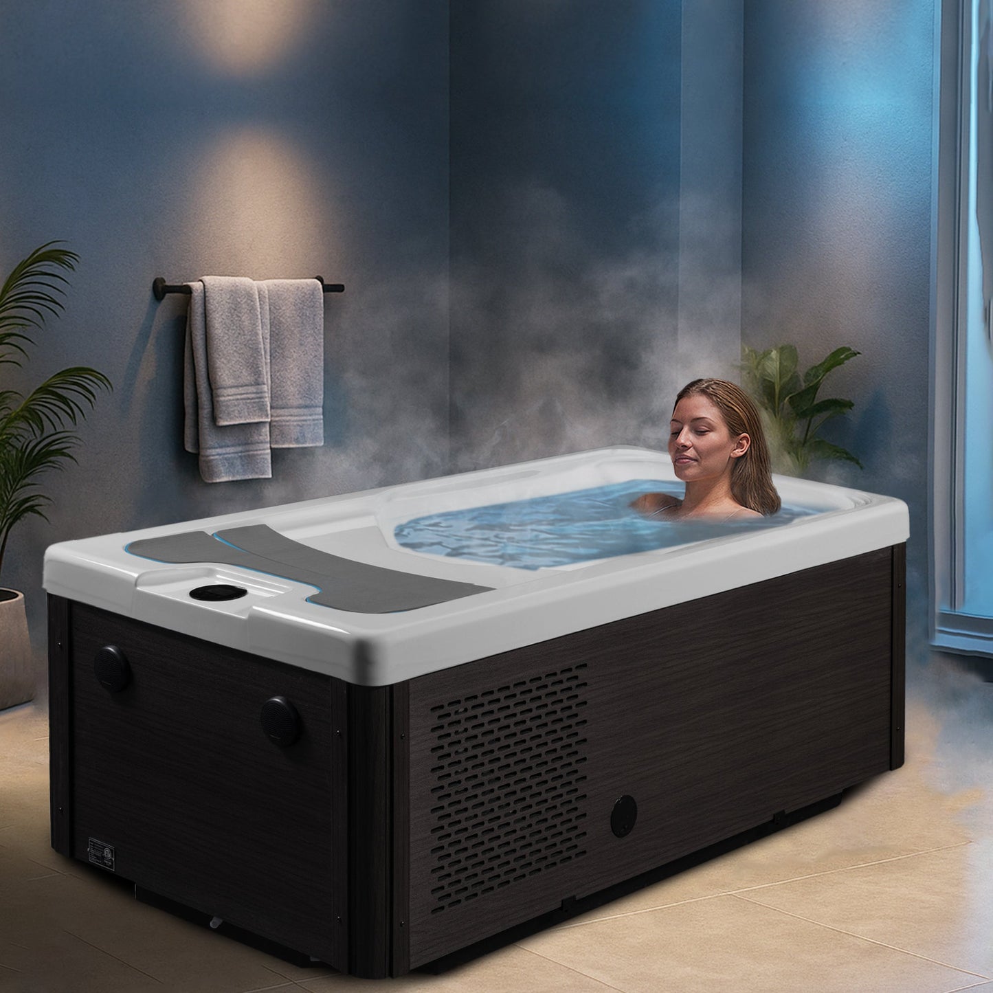 All-in-One Cold Plunge and Hot Tub with Built-in Chiller, Lights, and WiFi in Blue