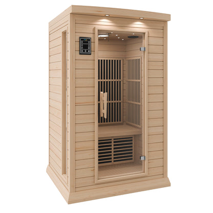 Seychelles 2-Person Carbon FAR Infrared Infrared Hemlock Wooden Indoor Home Sauna Room with LED Touch Control Panel