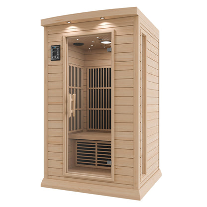 Seychelles 2-Person Carbon FAR Infrared Infrared Hemlock Wooden Indoor Home Sauna Room with LED Touch Control Panel
