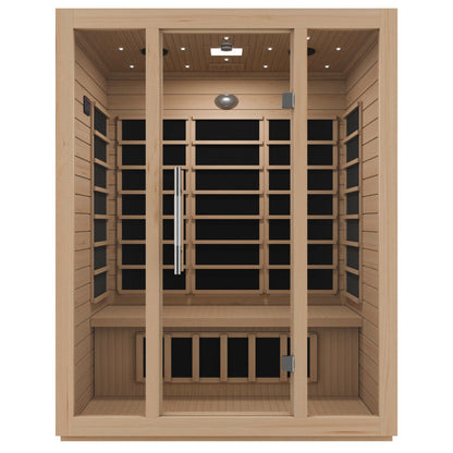Maldives 3- Person Indoor Hemlock Wooden Carbon FAR Infrared Home Sauna Room with LED Touch Control Panel and Heater